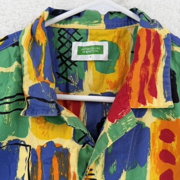 VTG United Colors Of Benetton Shirt Womens 4 Multicolor Geometric Button Up - Picture 3 of 7
